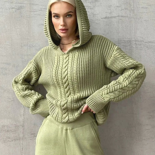 Falling for Fall Hooded Cable-knit Sweater